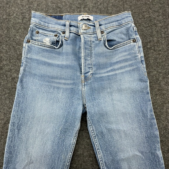 RE/DONE‎ High Rise Straight Leg Jeans Women 26 Distressed Raw Hem Light Wash - Picture 9 of 10